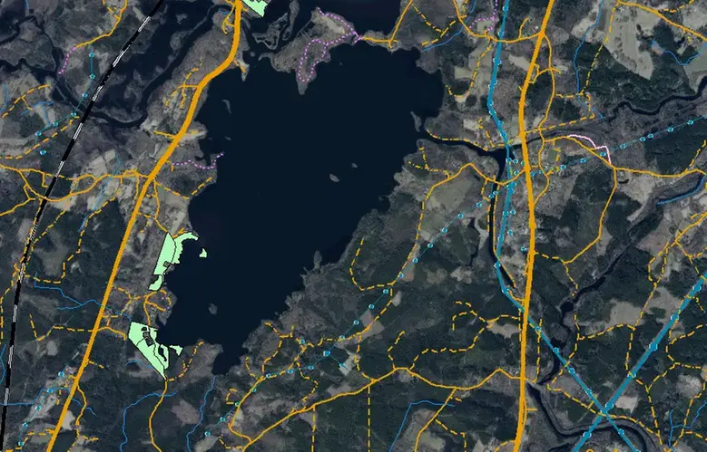 Karta över planerad skogsavverkning och gallring i Osby under 2024.