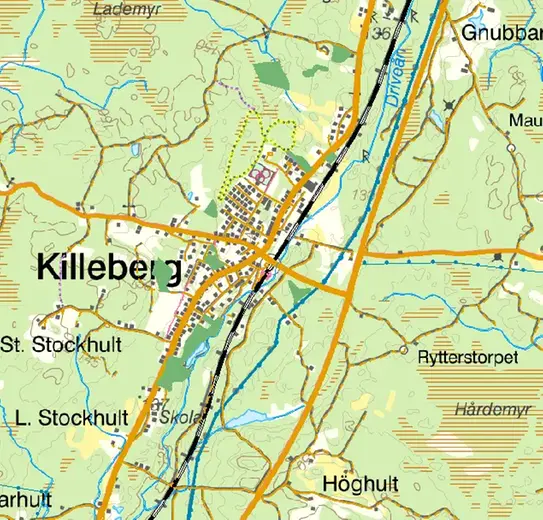 Karta över planerad skogsavverkning och gallring i Killeberg under 2024.