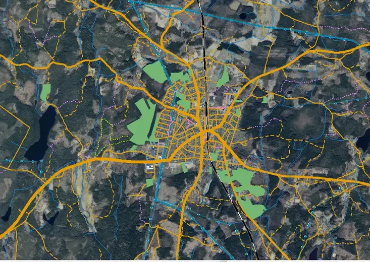 Karta över planerad skogsavverkning och gallring i Lönsboda under 2024.